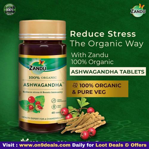 Zandu 100% Organic Ashwagandha Tablets Prepared From 100% Veg Natural 60 Tablets