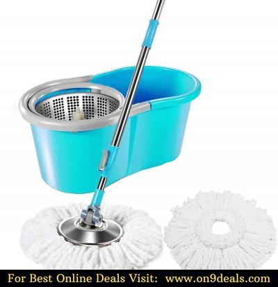 Zemic Stainless Steel Easy Clean Spin Bucket Mop with 2 Rifill