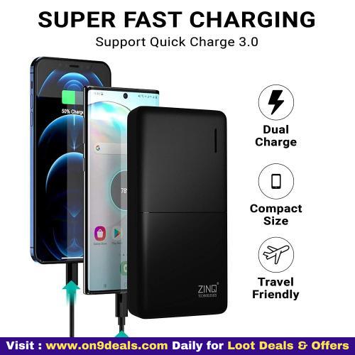 Zinq 20000mAh Li-Polymer Power Bank with 18W PD and QC 3.0 Quick Charge Z20KP