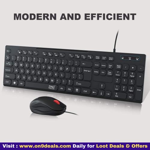 Zinq Zq-1200 Combo Of Full-size Keyboard & Mouse With Noiseless Keys Rupee Symbol 1600 Dpi