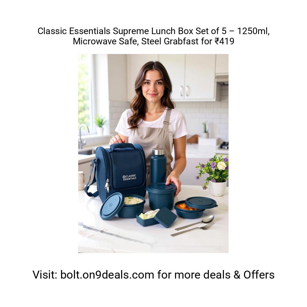Classic Essentials Supreme Lunch Box Set of 5 – 1250ml, Microwave Safe, Steel
https://fktr.in/qxUei0e
Grabfast for ₹419