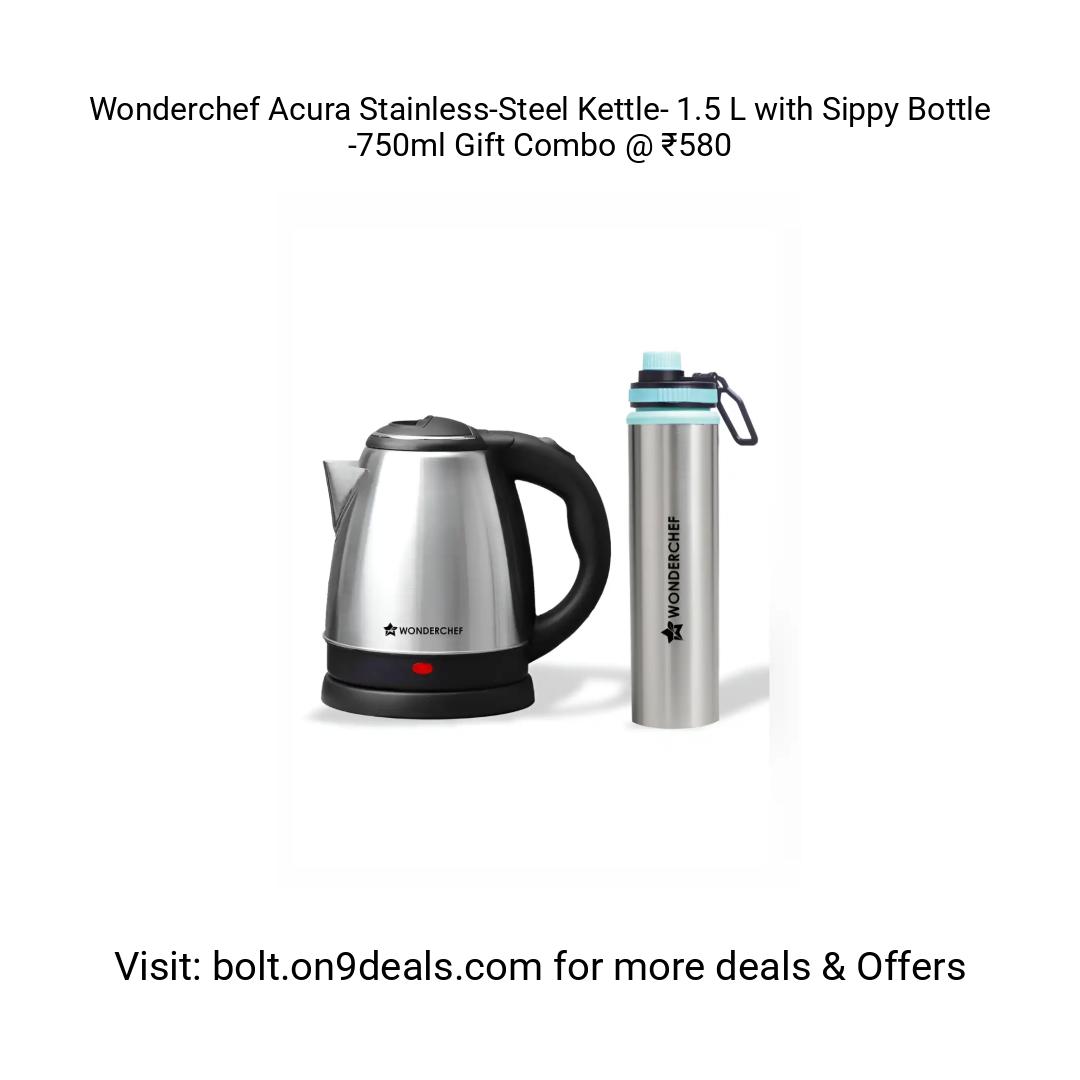 Wonderchef Acura Stainless-Steel Kettle- 1.5 L with Sippy Bottle -750ml Gift Combo @ ₹580
https://myntr.it/1lLvF7l