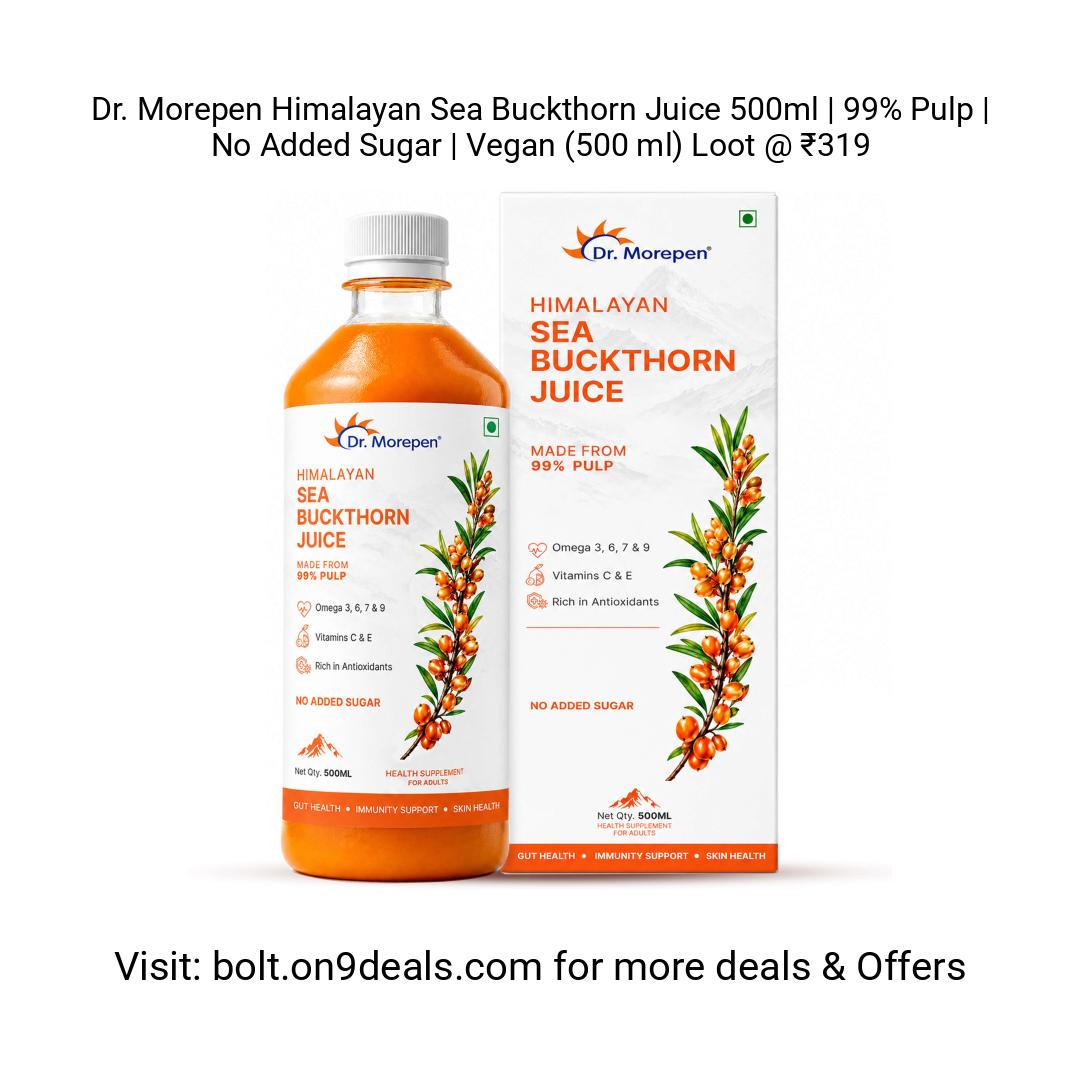 Dr. Morepen Himalayan Sea Buckthorn Juice 500ml | 99% Pulp | No Added Sugar | Vegan (500 ml)
https://fktr.in/Dfajx5H
Loot @ ₹319