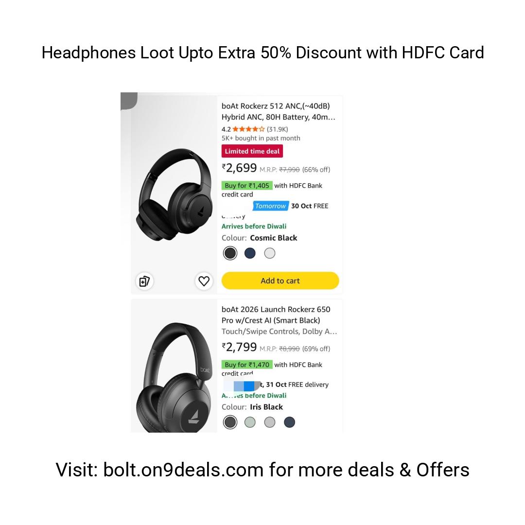 Headphones Loot Upto Extra 50% Discount with HDFC Card
https://amzn.clnk.in/o22K