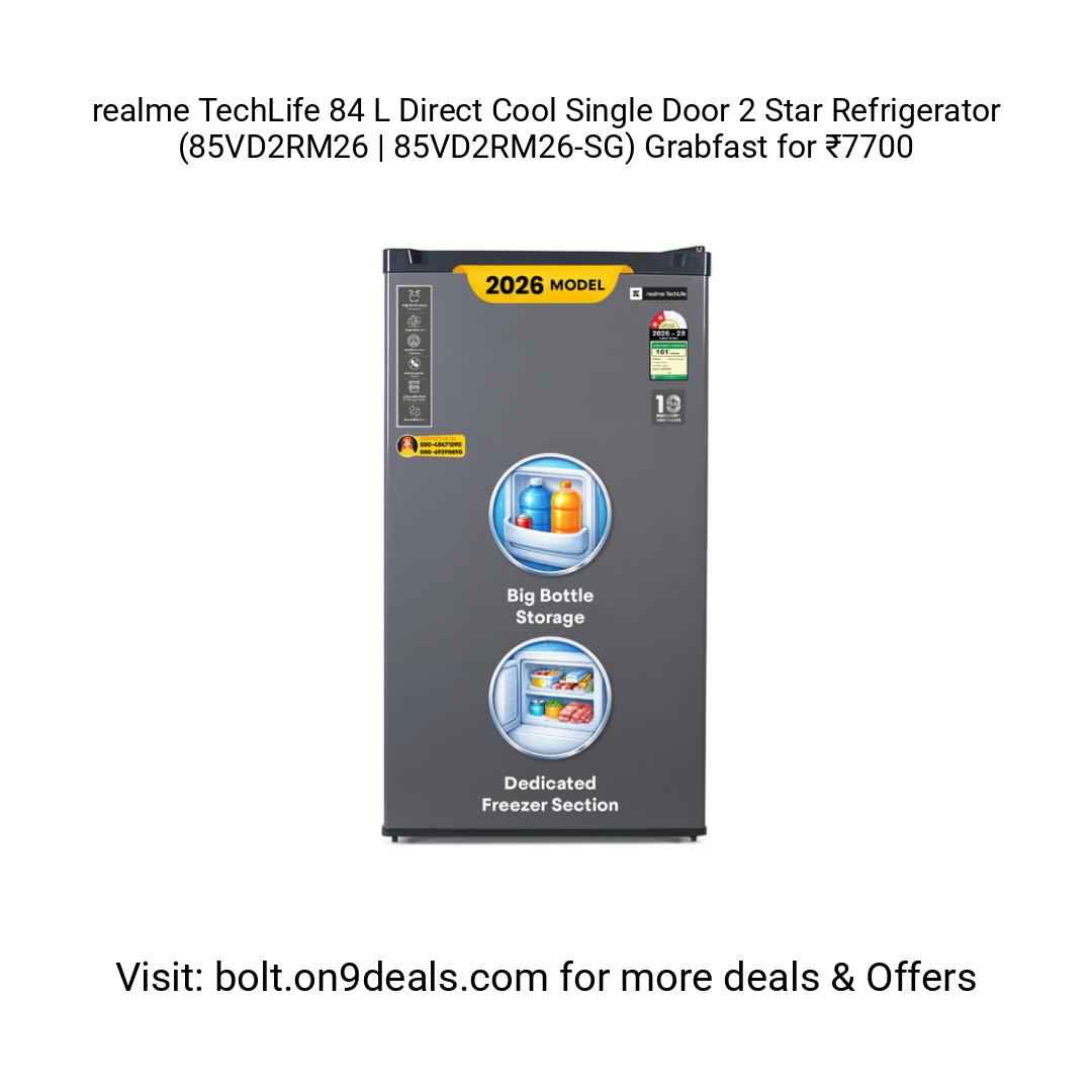 realme TechLife 84 L Direct Cool Single Door 2 Star Refrigerator (85VD2RM26 | 85VD2RM26-SG)
https://fktr.in/GKCjuxf
Grabfast for ₹7700