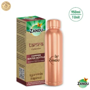 Drinking water stored in Zandu Copper Bottle on an empty stomach in the morning helps balance the three important doshas of the body - Vata, Pitta, and Kapha